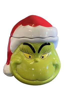 DR.SEUSS HOW THE GRINCH STOLE CHRISTMAS COOKIE JAR Santa 10'' Tall Candy Canister