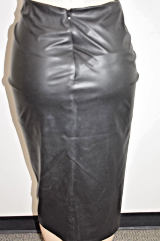 Helmut Lang Black Faux Leather Knee length SKIRT SIZE Small On Sale nt - Image 3 of 4