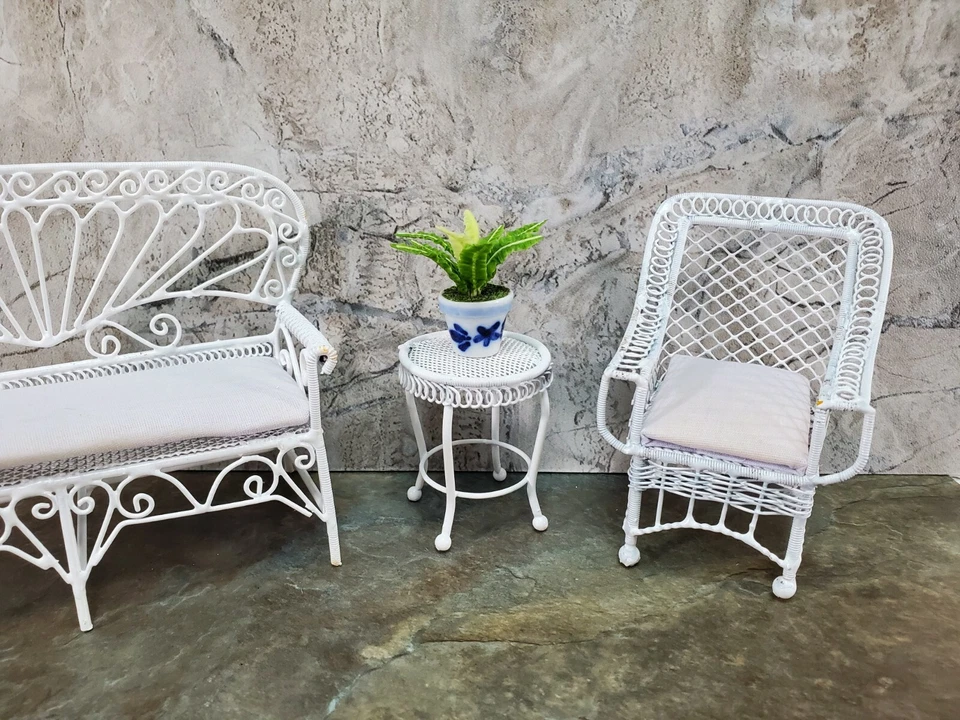 Кукольный домик патио стул белая металлическая сетка масштаб 1:12 миниатюрный сказочный сад - Изображение 4 из 4