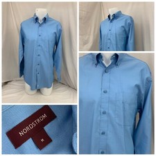 Nordstrom Dress Shirt M Blue 100 Cotton Made In Malaysia YGI N2-411