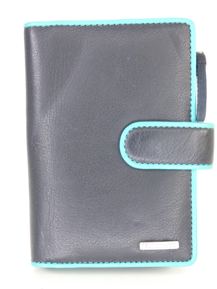 Real Leather Wallet Bifold Cards Coins Navy  Blue Trim Vistonti Italian - Image 4 of 4