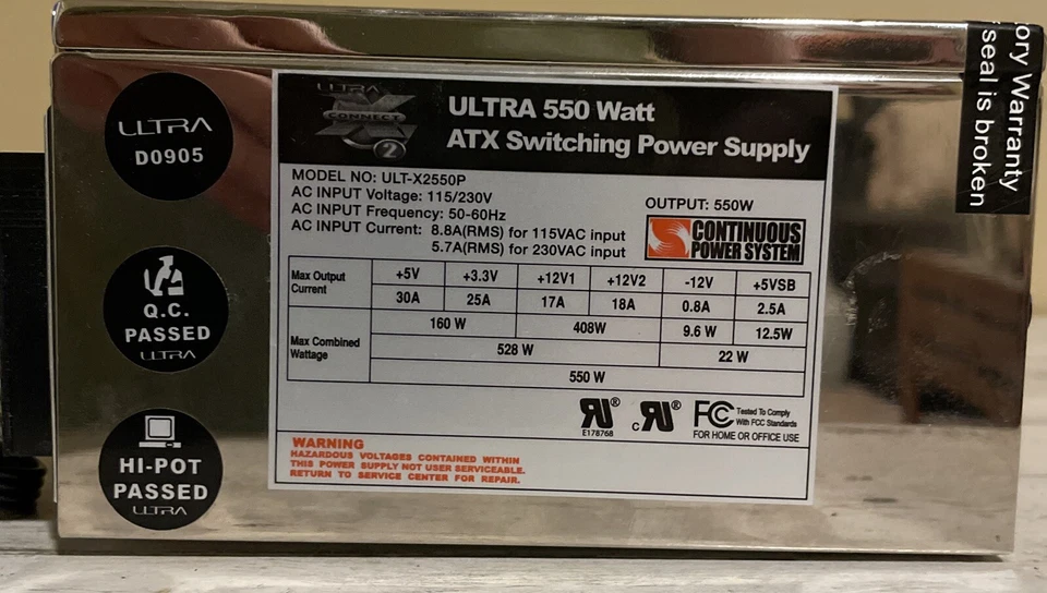 Ultra 550 Watt ATX Switching Power Supply ULT-X2550P 50-60Hz 115/230V With Cords - Image 3 of 4