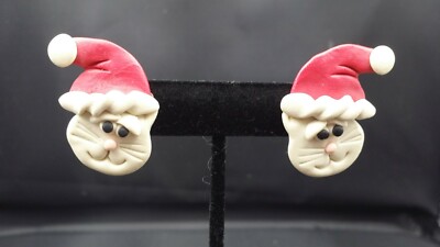 Earrings Post Pierced Christmas Kitty Red White