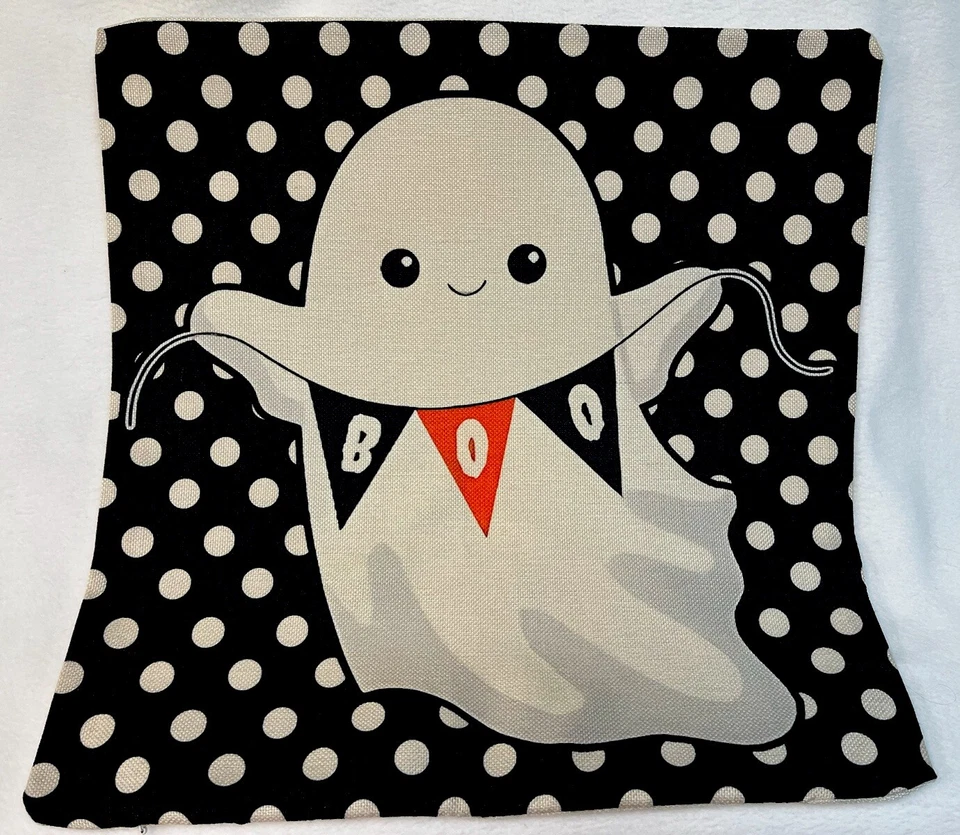 Ghost BOO Spooky Fun Halloween Fall Throw Pillow Cover Fall Holiday Home Decor - Image 3 of 4