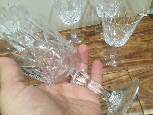 Set 4 /3 Cristal D'Arques France criss cross cut Crystal Wine Glasses 6.5'' min - Picture 3 of 4
