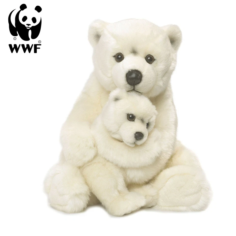 WWF Plüschtier Eisbärmutter mit Baby (32cm) Kuscheltier Bär Lebensecht Stofftier
