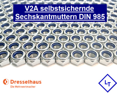 DIN 985 Edelstahl V2A A2 Selbstsichernde Muttern  M3 M4 M5 M6 M8 M10 M12 M16 M20