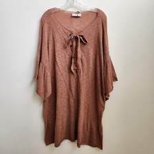Zara Knit Dress Women's M Cognac Lace Up Mini Tunic Dress Flare Sleeve Preppy