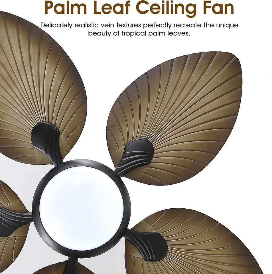 44" Tropical Palm Leaf Ceiling Fan with LED Lights Remote/APP Control - Image 3 of 4