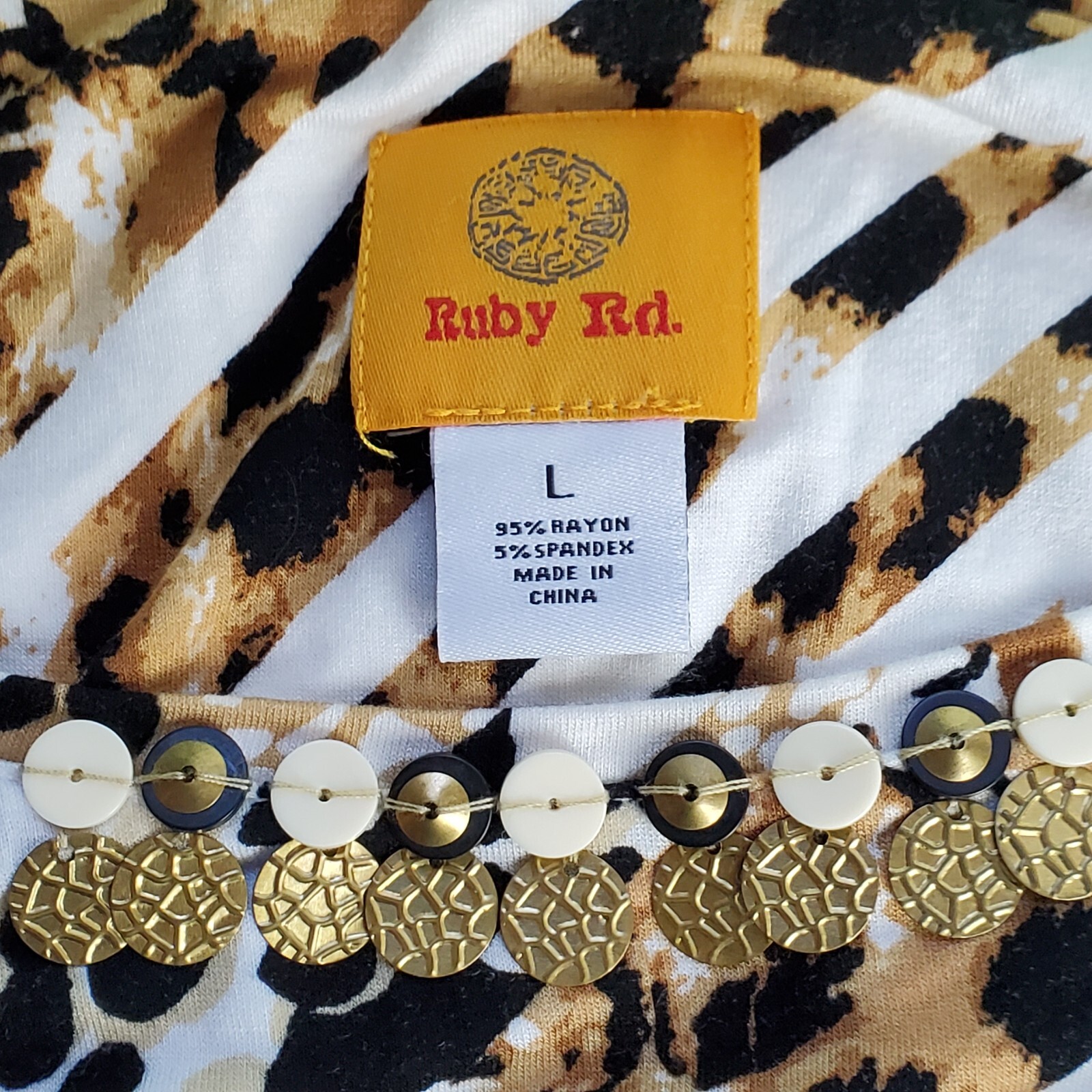 Ruby Rd. Soft Striped Animal Print Embellished Ne… - image 8