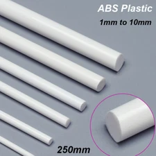 ABS Plastic Round Rod Solid Bar 250mm Length for Home DIY Diameter 1mm to 15mm