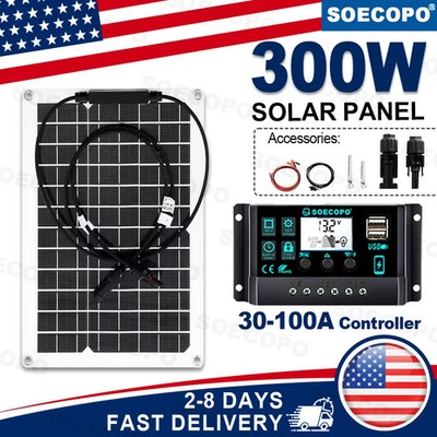 300 Watt Monocrystalline Flexible Solar Kit 12V with 100A LCD Controller Boat