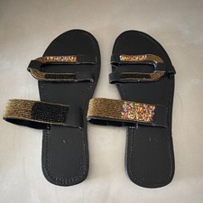 Beaded Multicolor Women's Flat Sandals Slip On Geometric Synthetic US 7.5