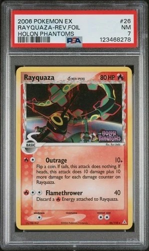 2006 POKEMON EX HOLON PHANTOMS #26 RAYQUAZA-REV.FOIL HOLON PHANTOMS PSA 7
