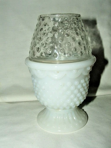 Vintage AVON Milk Glass Hobnail Fairy Light Candle Holder and Shade 6.25" Tall