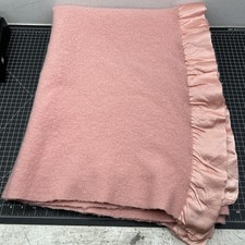 St Mary's Wool Blanket With Satin Hem Pink VTG 1950's 72" x 45  Lap Blanket