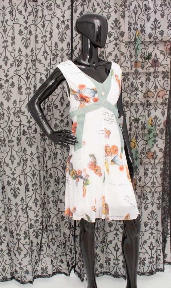 ELISA CAVALETTI Dress White Blue Mesh Tulle Floral Sleeveless Embellished XL - Image 4 of 4