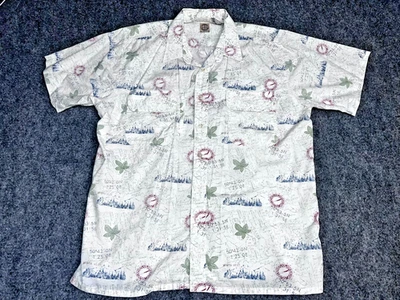 Vtg. Haband Travelers Large Short Sleeve Yellow ALL Over Print Button Up Shirt - Image 1 of 4