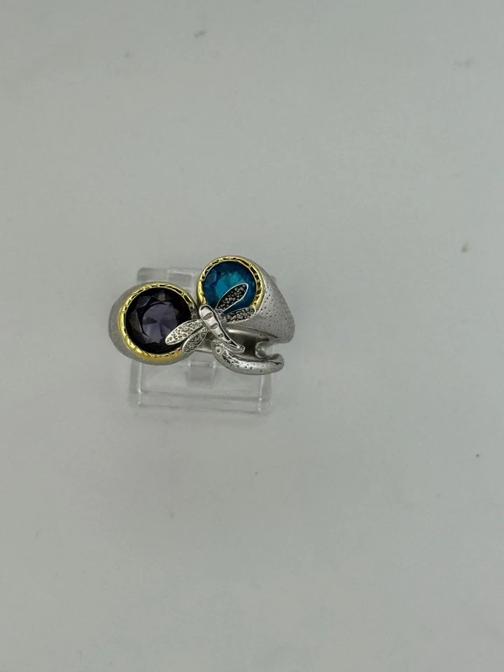 Anello In Argento 925 Ametista E Topazio Azzurro  - Immagine 2 di 3