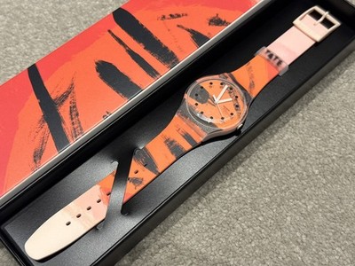 SWATCH x TATE LONDON BARNS-GRAHAM S ORANGE & RED ON PINK SUOZ362C NEW GENT WATCH