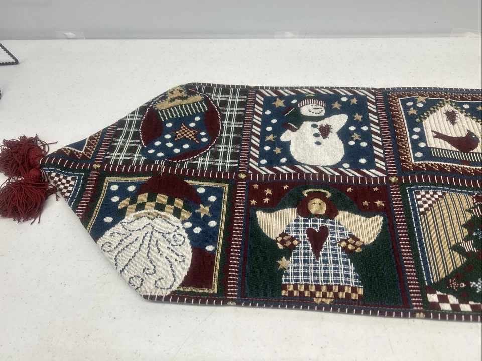 Vintage Christmas Table Runner Village Tapestry Woven Tassel 82” Long. - Image 2 of 4