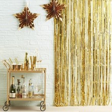 2 PCS Gold Foil Fringe Curtain Backdrop 3.2x6.4ft Metallic Tinsel Streamer