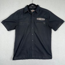 Harley Davidson Shirt Mens MED Black Mechanic Garage Shop Button Up Biker Moto