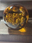 Vintage 3.5", 1.9 Lbs Amber Murano Style Art Glass Orb - Controlled Bubble