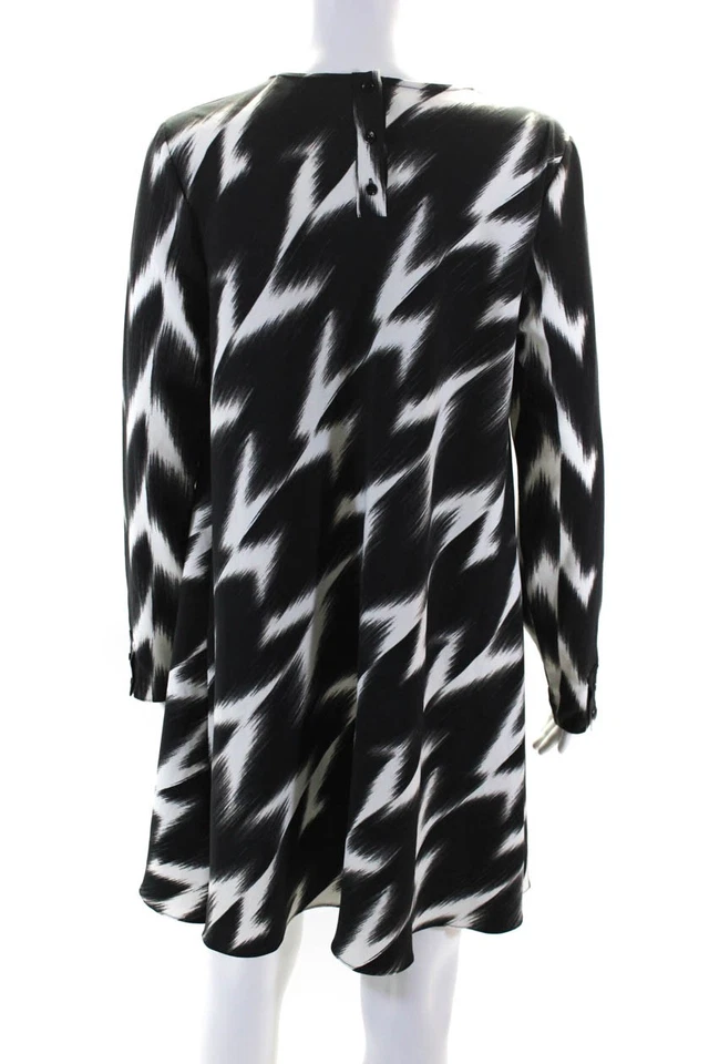 Rachel Zoe Womens Abstract Print Long Sleeves Shirt Dress Black White Size 12 - Image 3 of 4
