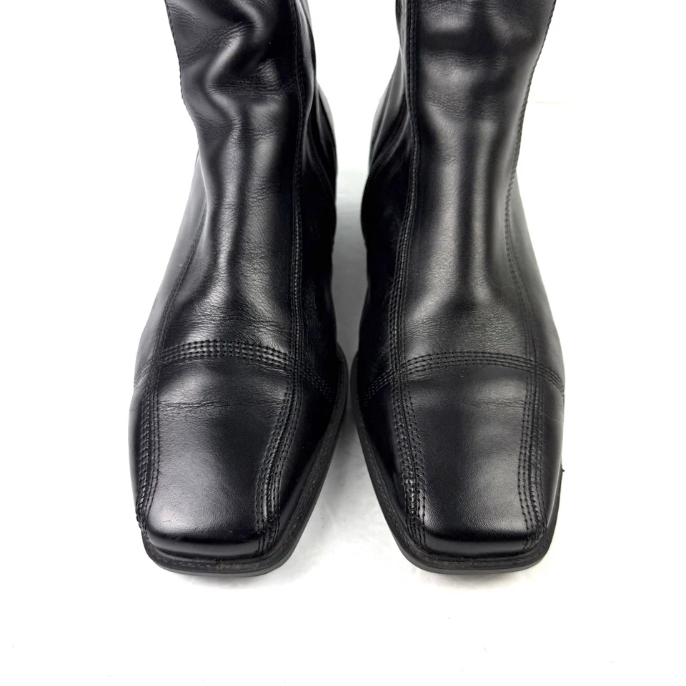 Botas Ecco Media Pantorrilla 39 Cuero Negro Cremallera Punta Cuadrada Botín Mujer Foto 3 de 4