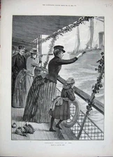 Old Antique Print 1888 Fine Art Christmas Greeting Sea Ship Little Girl 19th