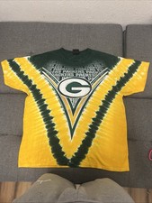 VINTAGE 90s NFL Green Bay Packers Shirt Mens Yellow Tie Dye Football Tee