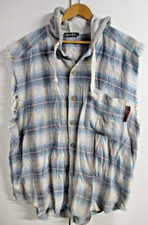 Vintage Hound Dog Men's Sleeveless Surf Hoodie - Blue  Grey Check - Size M