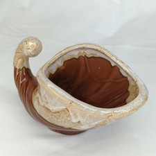 VINTAGE CERAMIC BROWN CORNUCOPIA BOWL PLANTER MADE IN THE USA