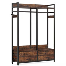 Carmalita Brown Closet Organizer Hanging Rod Garment Shelves 4 Drawers 8 Hooks R