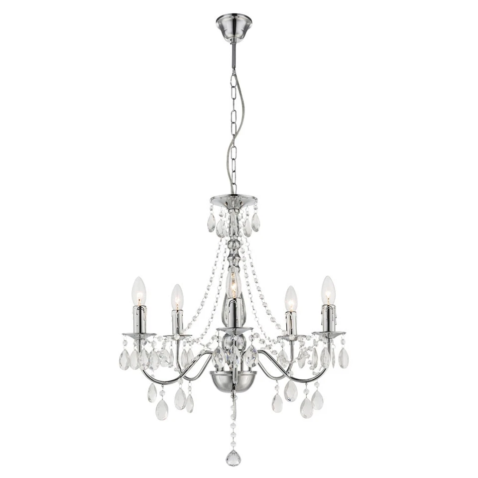 Lampadario A Sospensione In Cristallo Per Tavolo Da Pranzo 5 Fiamme LED H 143Cm - Immagine 2 di 4