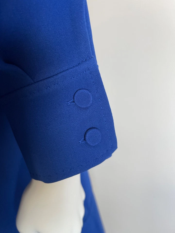 Vestido ESCADA DE 42 UK 16 Azul Calce Suelto Escote Corbata Mangas Largas Bolsillos Foto 3 de 4