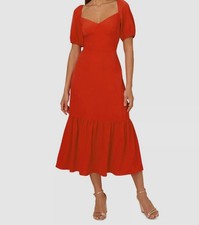 Adrianna Papell Women's Orange Puffed-Sleeve Ruffled-Hem Dress Size 6