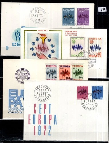 // SWITZERLAND, PORTUGAL, LUXEMBOURG, MONACO 1972 - 4 FDC - CEPT - SPACE