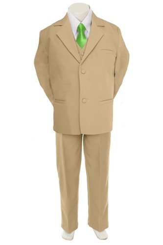 New Boy Infant Toddler Teens Formal Wedding Party 5pc Khaki Suit + choose a Tie - Picture 20 of 36