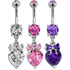 Cubic Zirconia Heart  Bow Belly/Navel Ring.