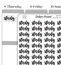 Study Script Planner Sticker, Handwriting Font Planner Stickers