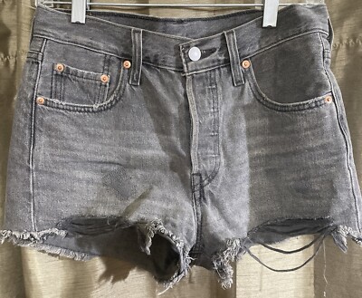Levis Womens Black 501 Button Fly Ripped High Rise Denim Jean Shorts  “W”