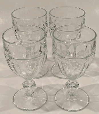 Set/4 Vintage LIBBEY Duratuff Gibraltar Wine Water Goblet Pressed Glass 6'' Tall