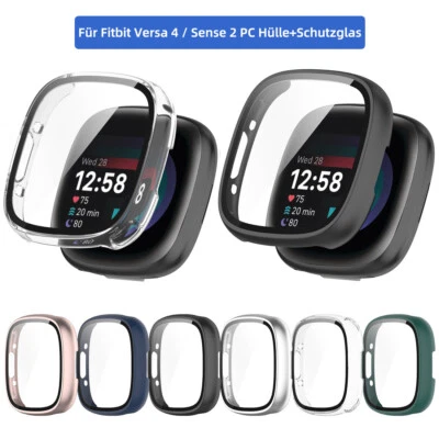 MITCOMM Hard PC Hülle Für Fitbit Versa 4 / Sense 2 Full Cover Case Displayschutz Glas