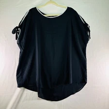 Apt 9 Black Peekaboo Short Sleeves Bow Detail White Trim Polyester Top Womens 1X