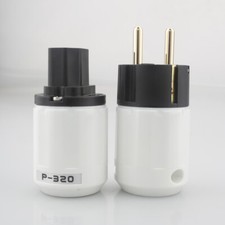 Pair Hi-Fi Pure Copper Gold Plated EU Power Plug Schuko IEC C15 Female Connector