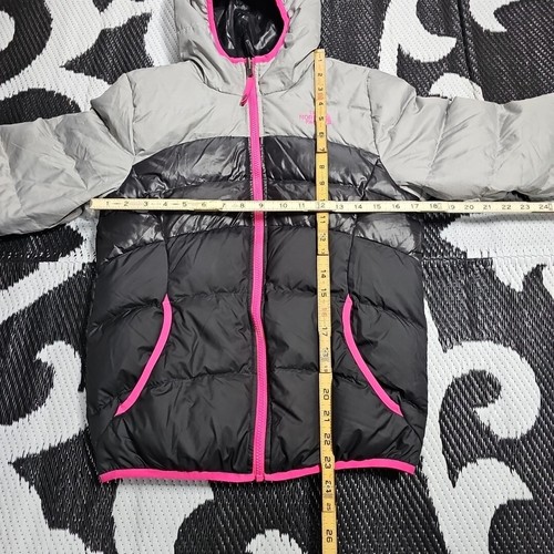 The North Face Puffer Jacket Girls Large Gray Black Reversible 550 Down Fill - Picture 4 of 6