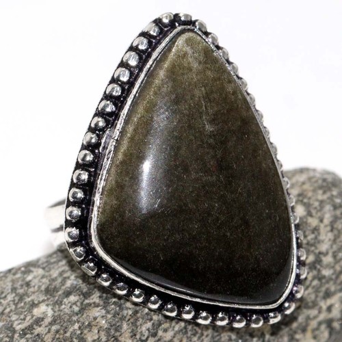 Silver Obsidian 925 Silver Plated Ring US 9.5 Valentine Gift Jewelry GW