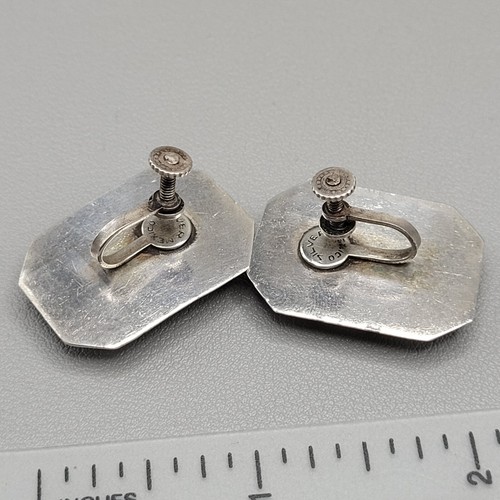 Vintage Earrings Mexico Sterling Silver Foiled Art Glass Rectangle - Picture 6 of 9